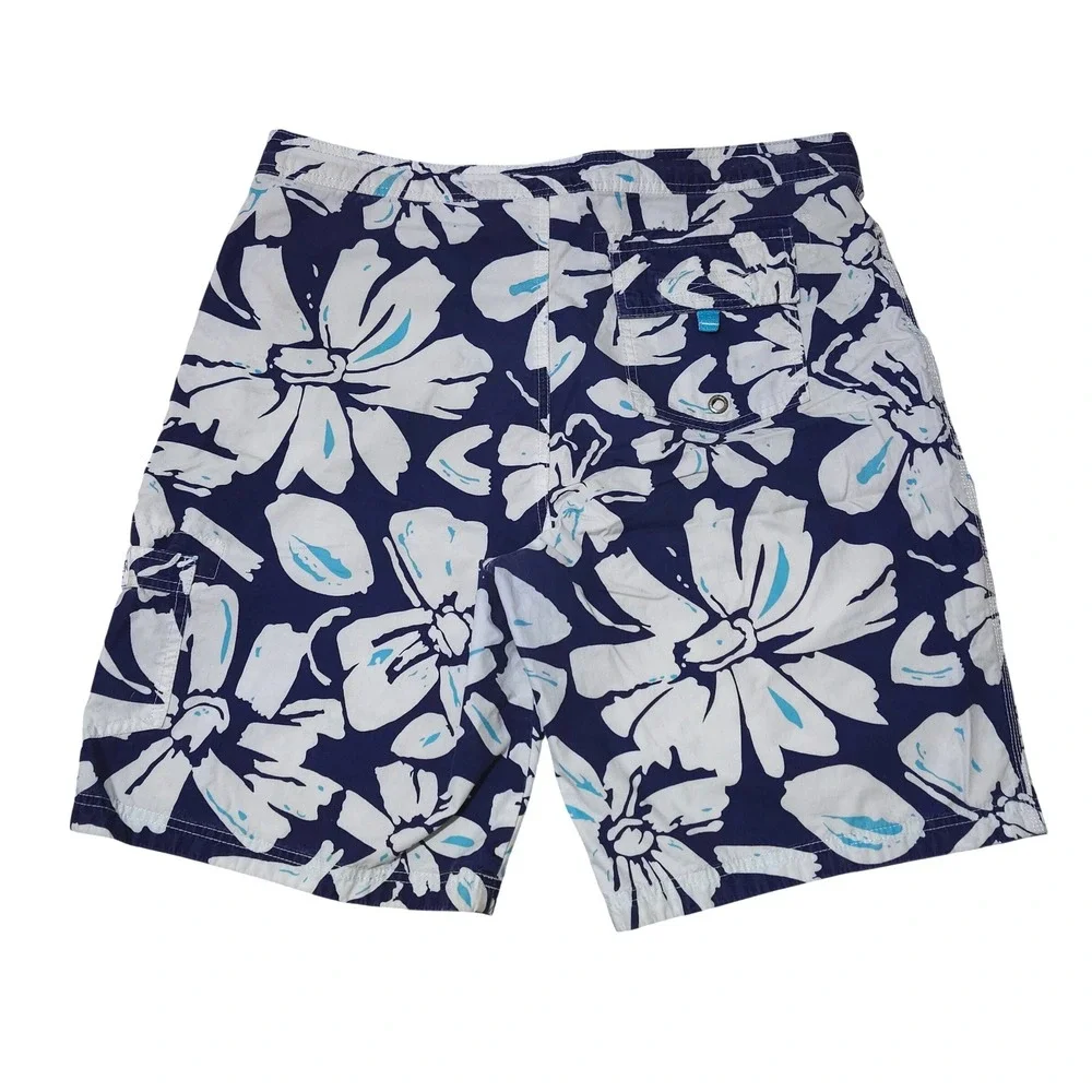 Tommy Hilfiger Floral Board Shorts Mens Large Swim Trunks Navy White Y2K Surf